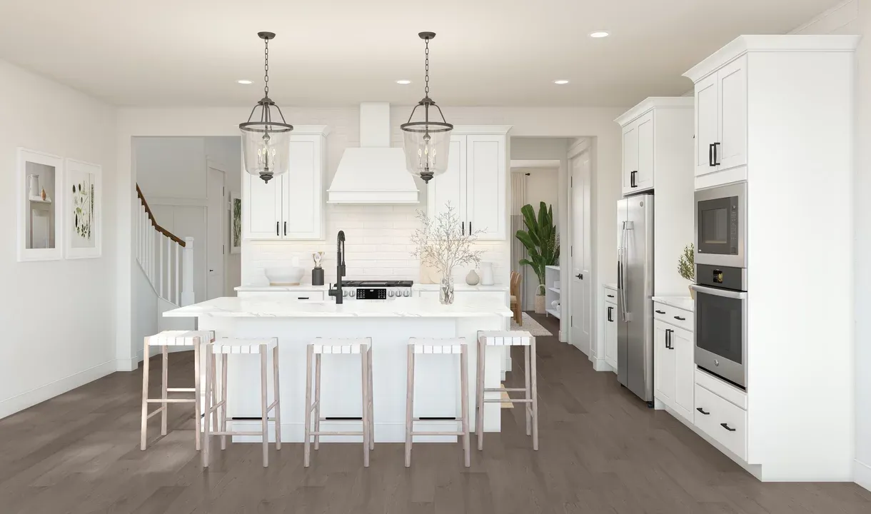 Kitchen with island and pendant lighting