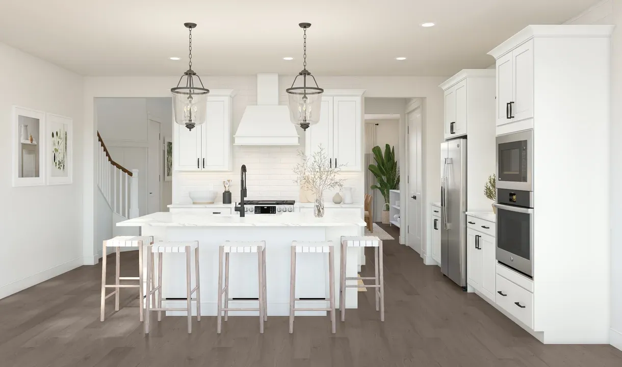 Kitchen with island and pendant lighting