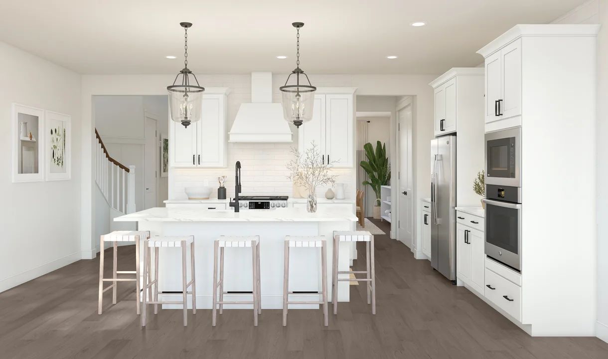 Kitchen with island and pendant lighting