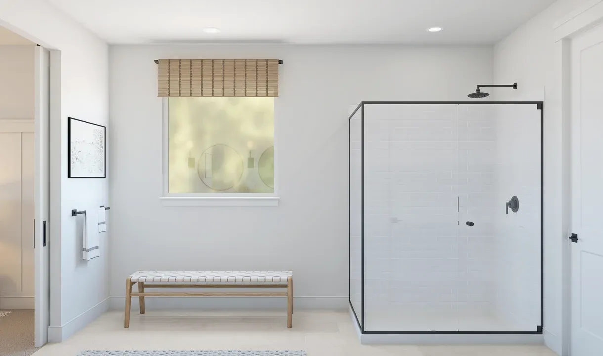 Primary bath with glass shower enclosure