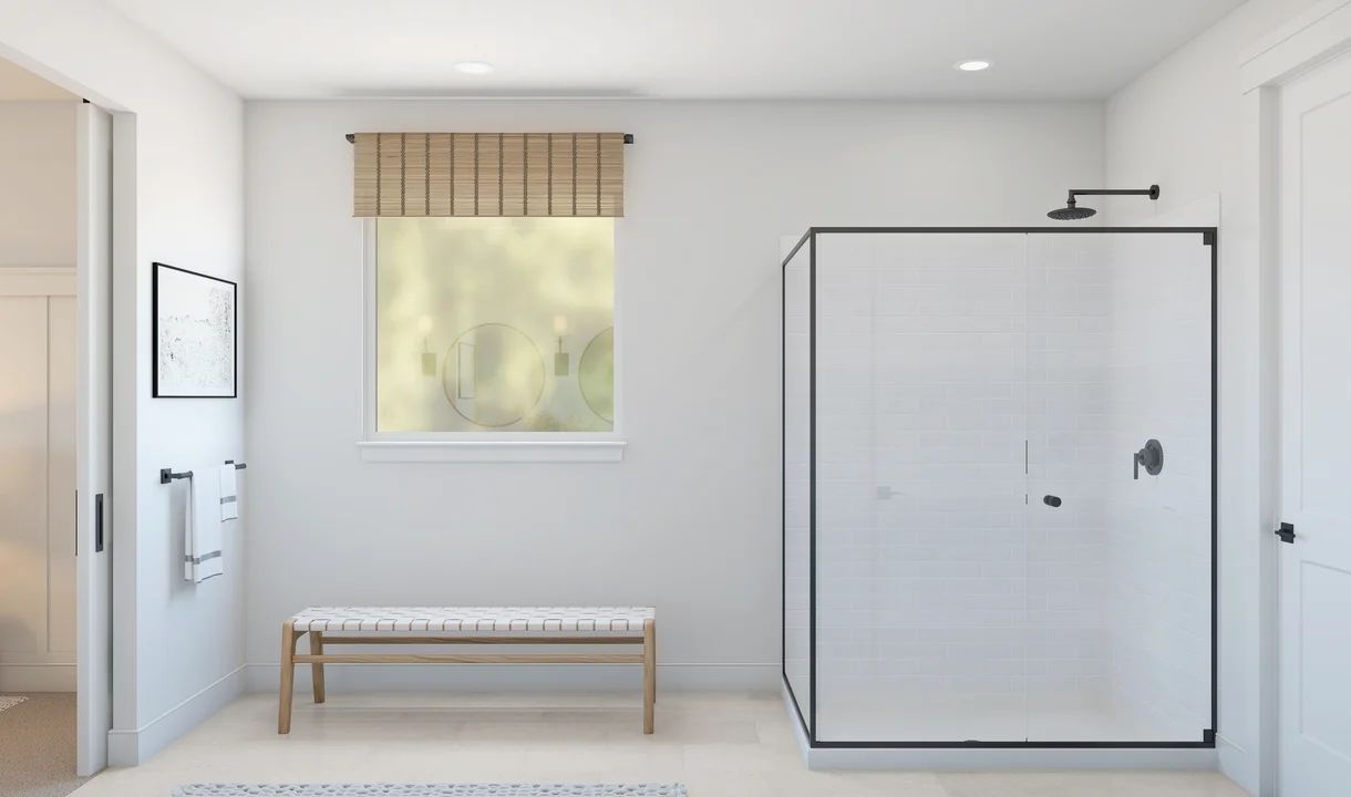 Primary bath with glass shower enclosure