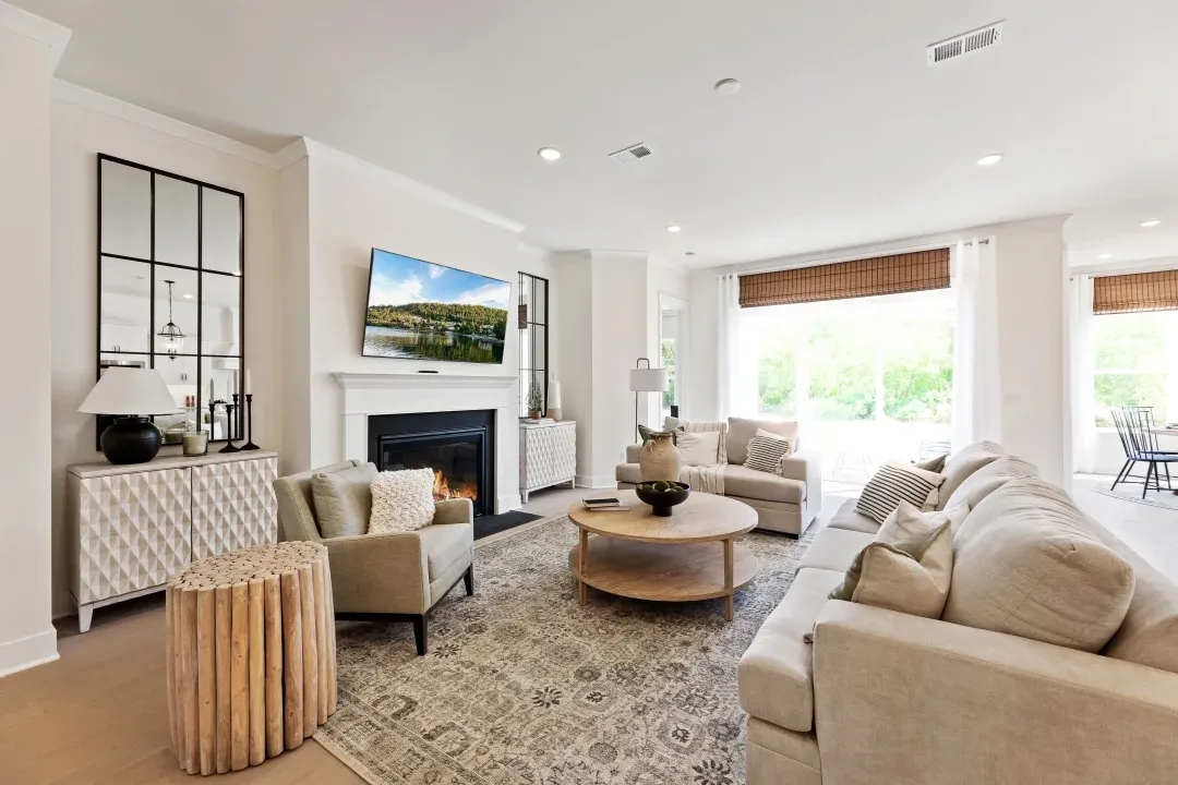 Great room with decorative fireplace