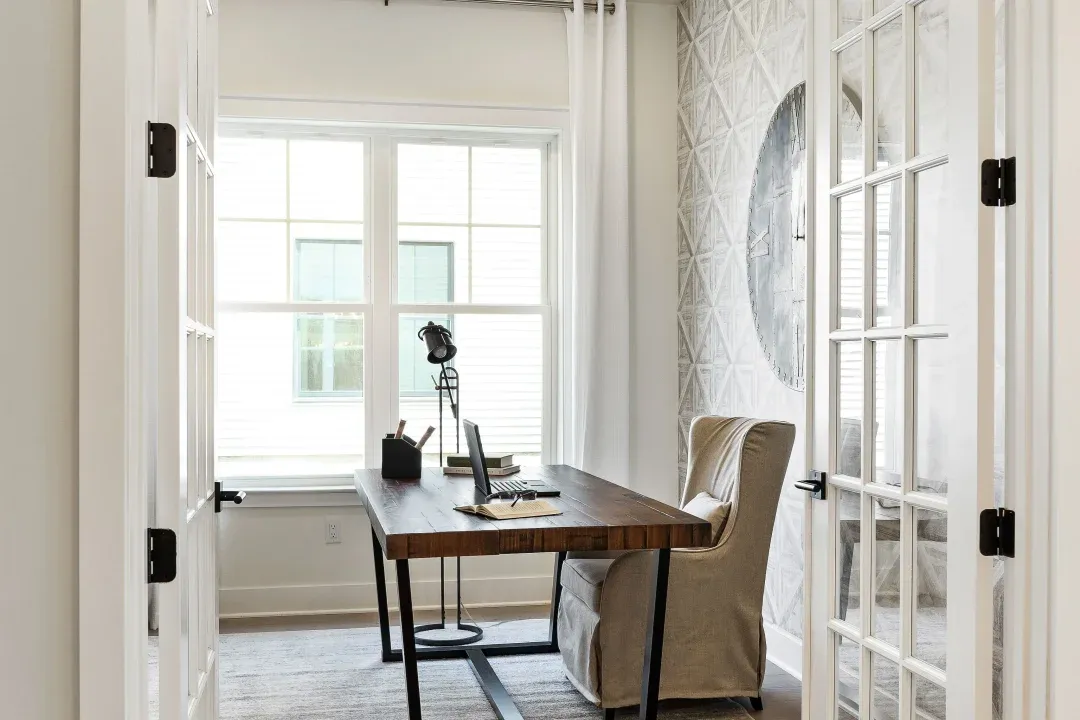 Home office with French doors
