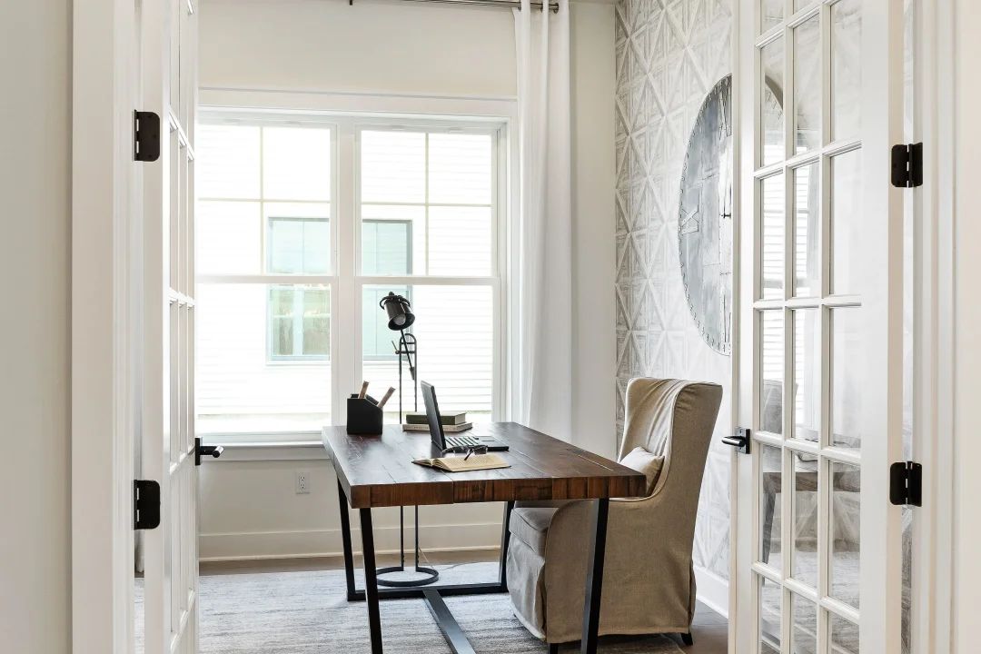 Home office with French doors