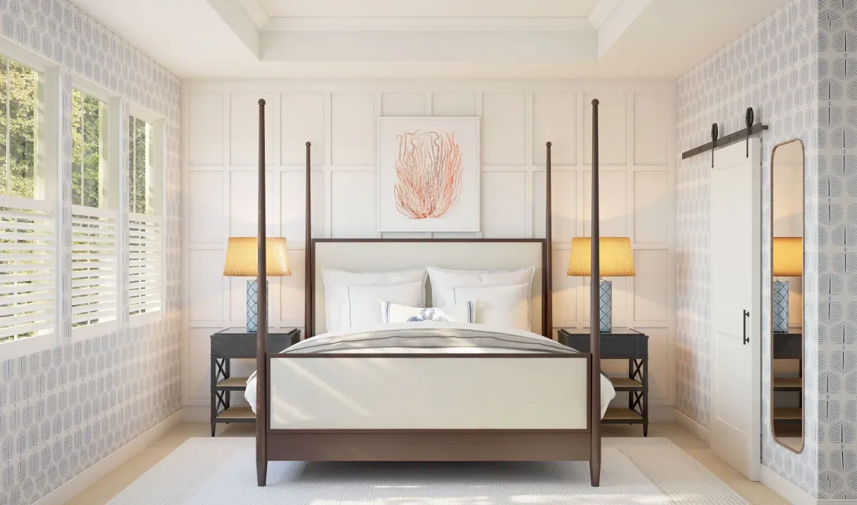 Primary suite with decorative feature wall