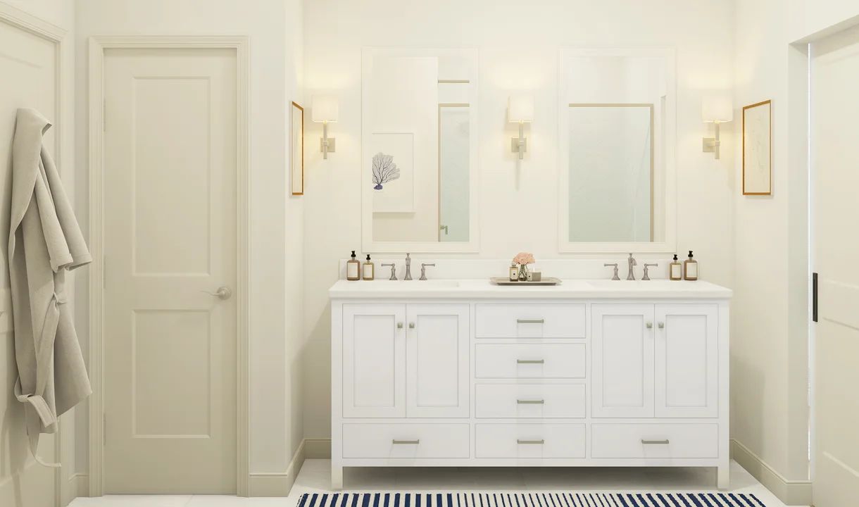 Primary bath with freestanding vanity