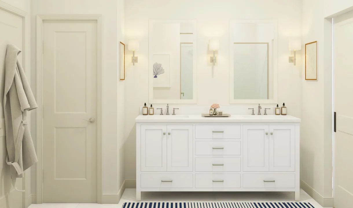 Primary bath with freestanding vanity