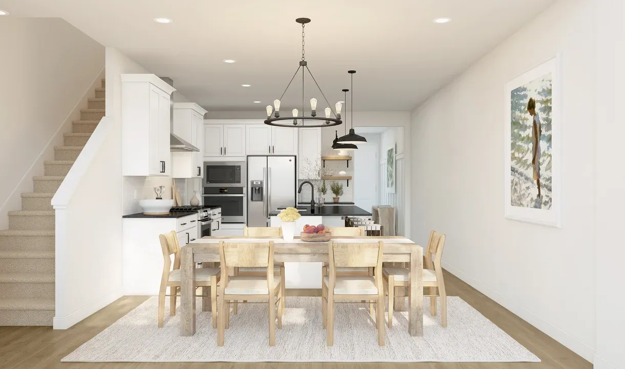 Dining area with chandelier