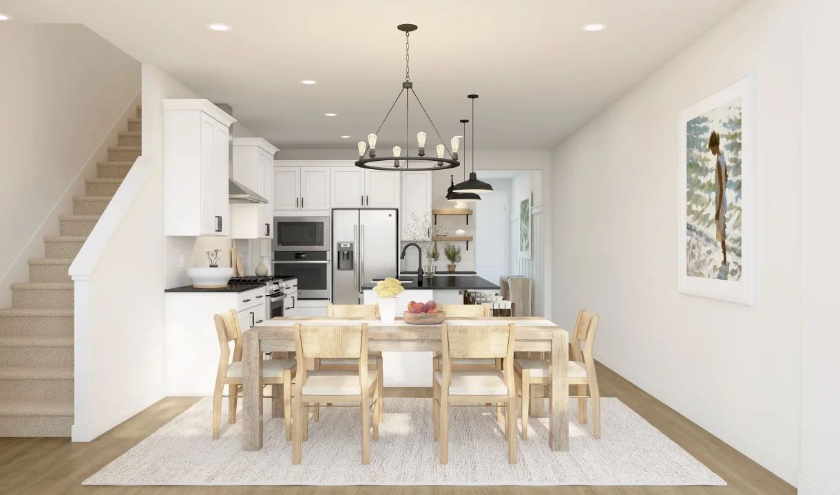 Dining area with chandelier