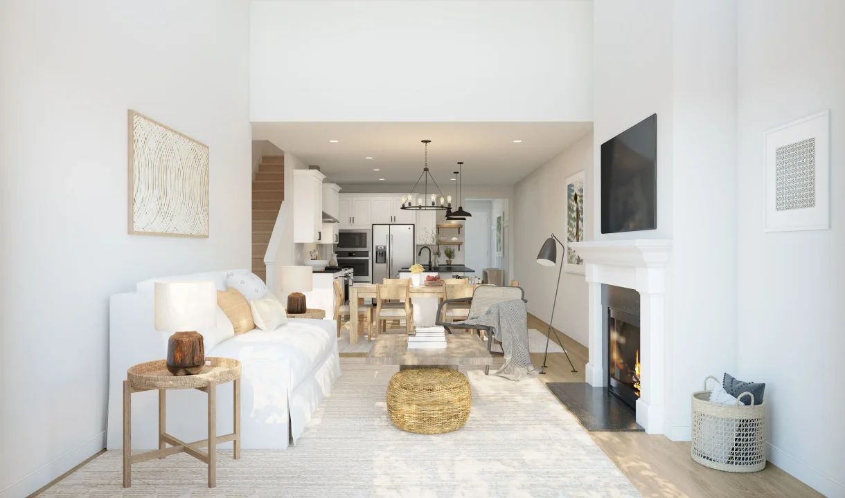 Two-story great room with fireplace
