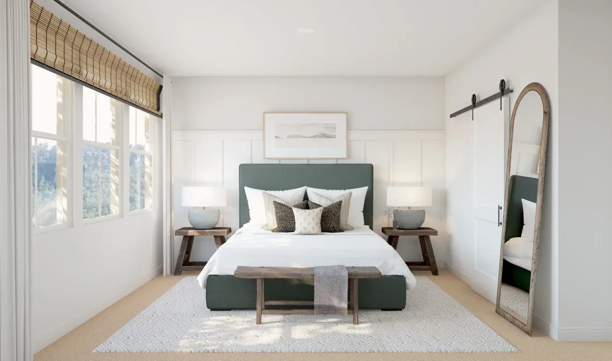 Primary suite with decorative feature wall