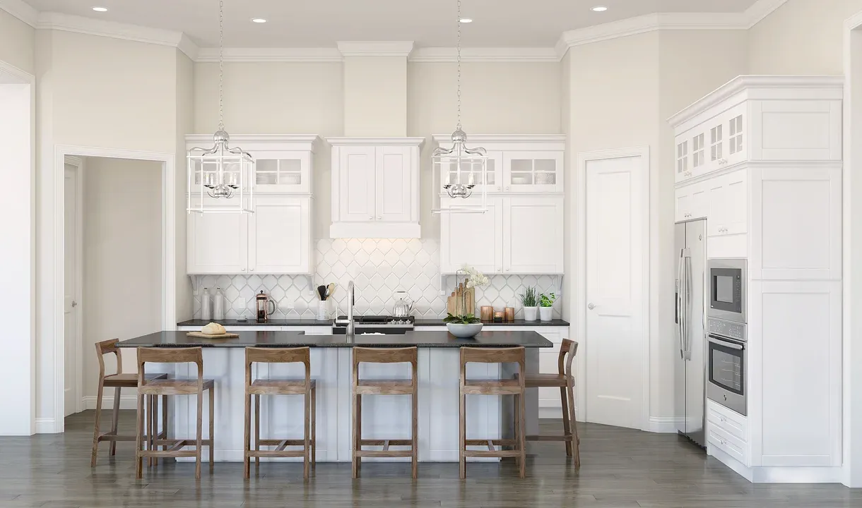Kitchen with pendant lighting-Artist Rendering