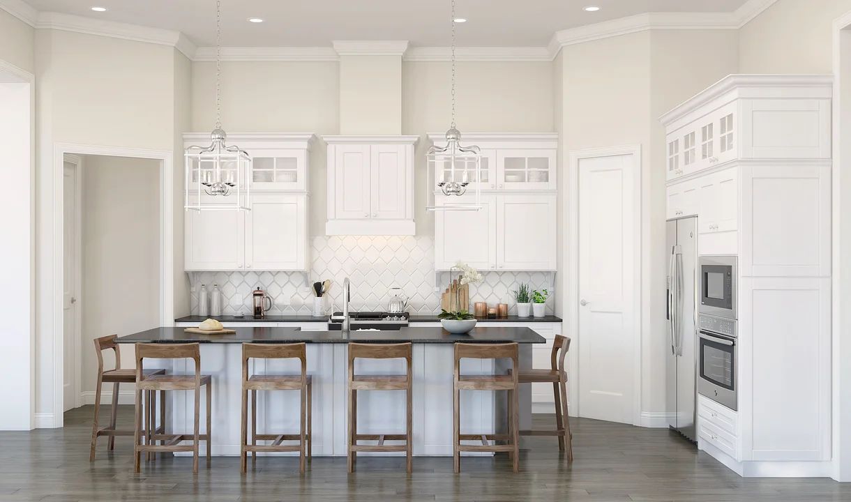 Kitchen with pendant lighting-Artist Rendering