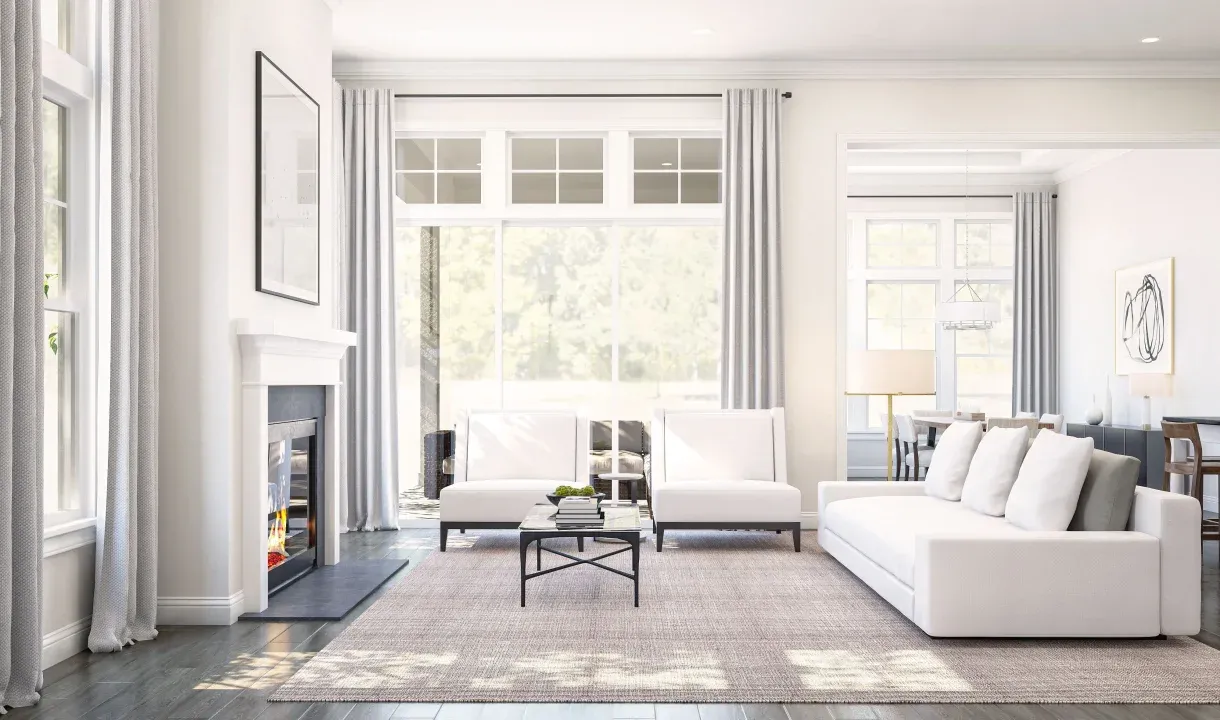 Great room with decorative fireplace-Artist Rendering