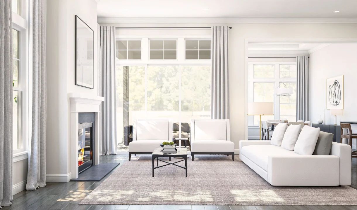 Great room with decorative fireplace-Artist Rendering