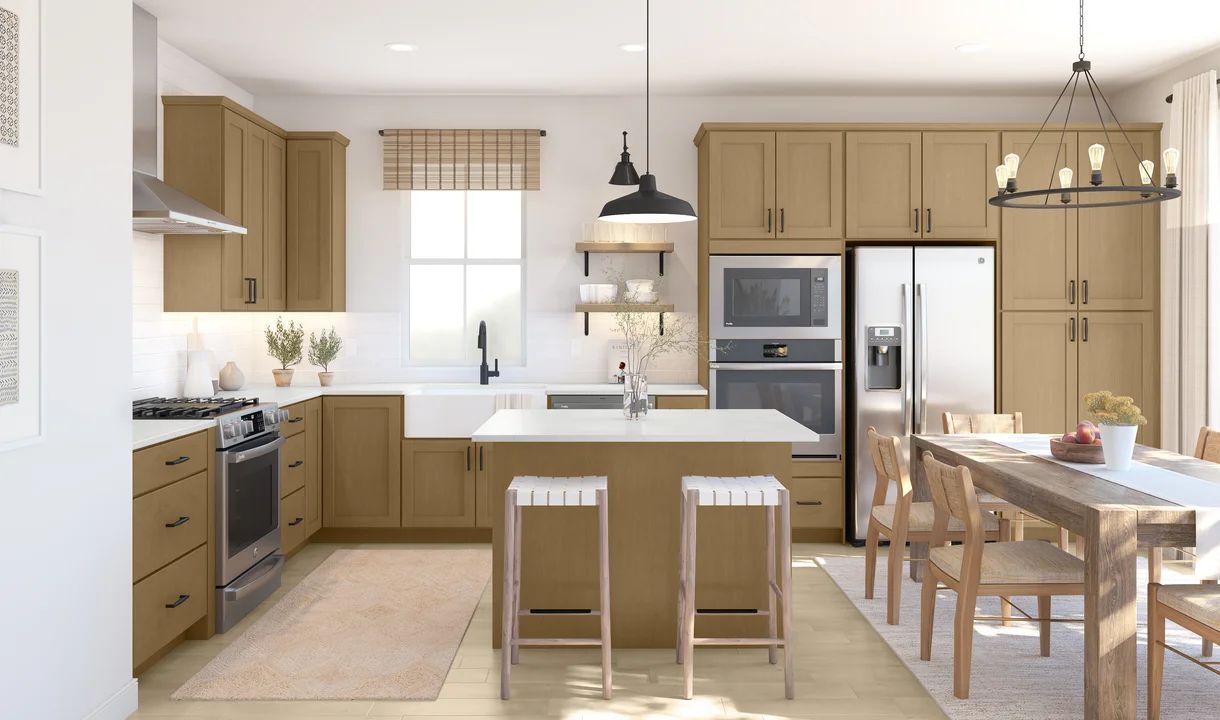Kitchen with island and pendant lighting