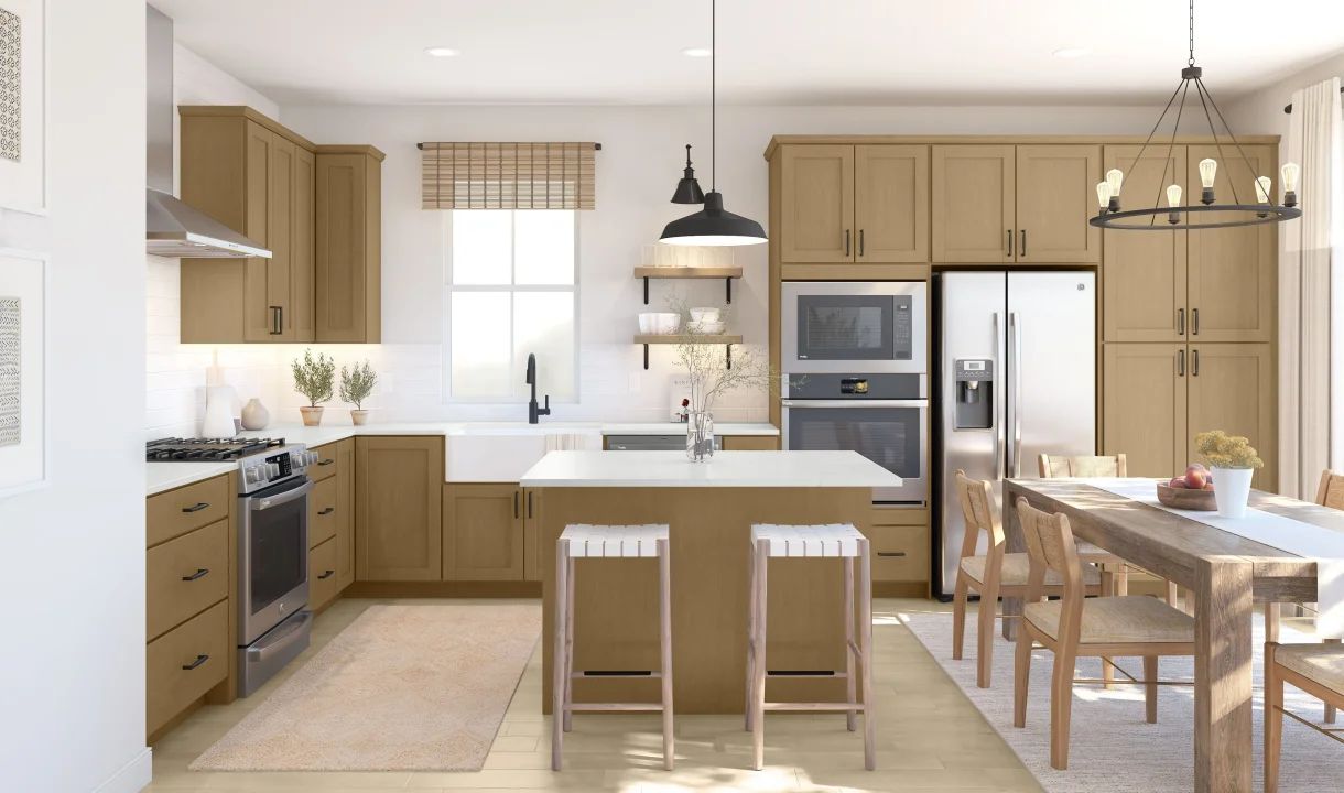 Kitchen with island and pendant lighting
