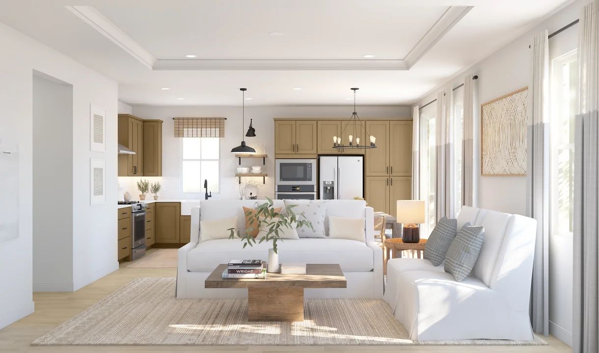 Great room with tray ceiling