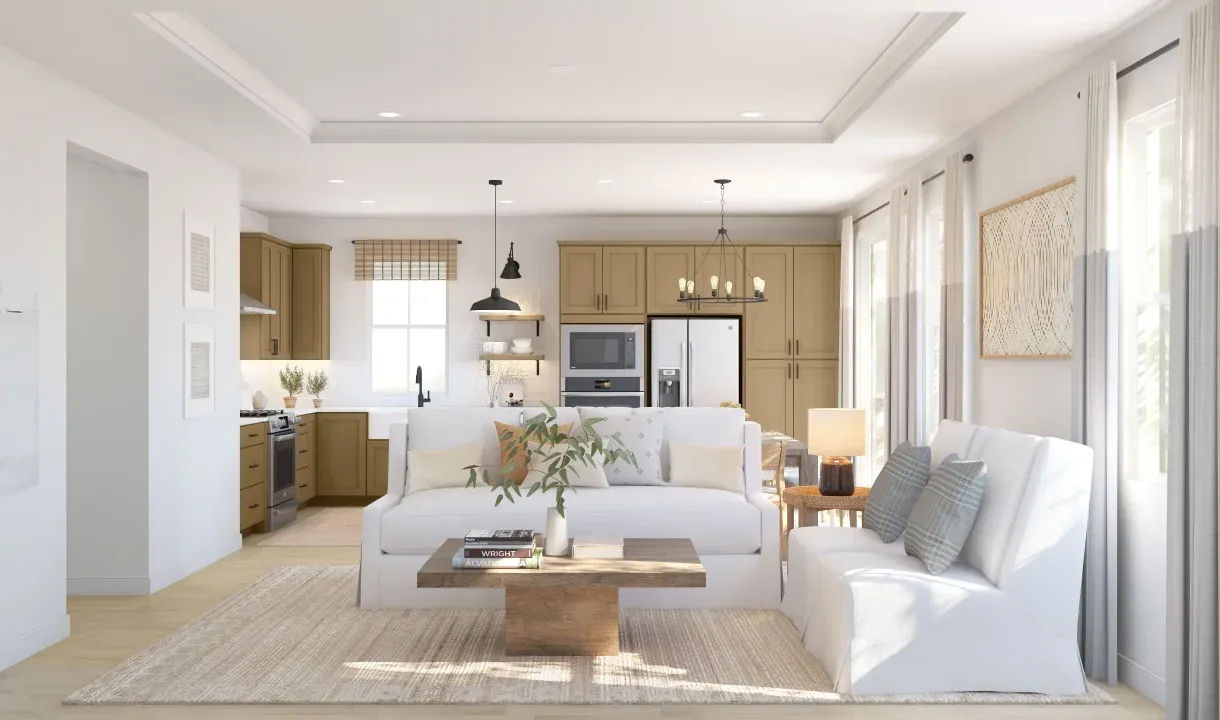 Great room with tray ceiling