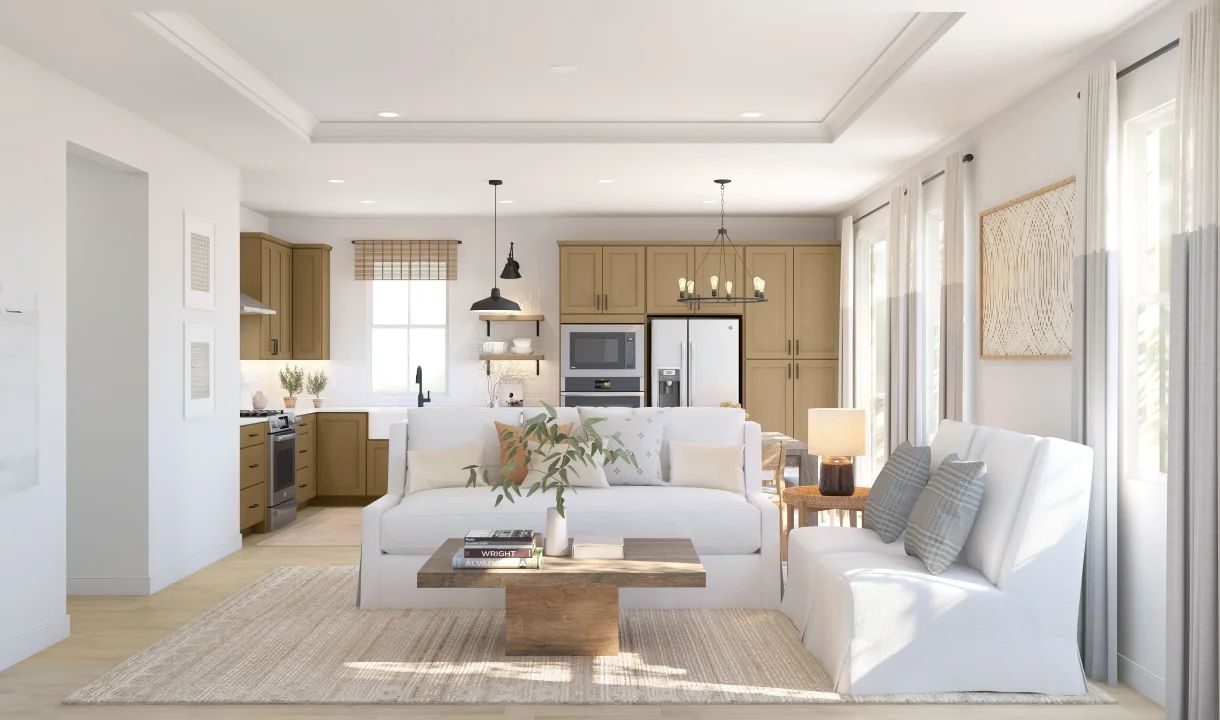 Great room with tray ceiling
