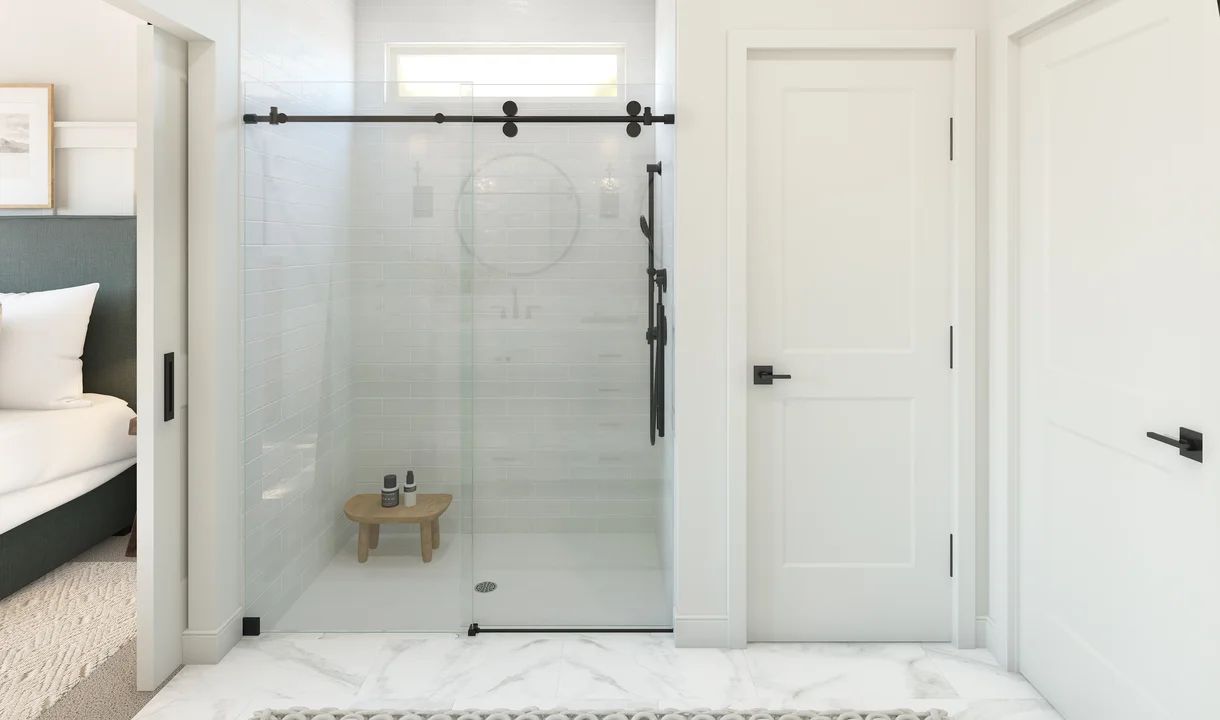 Primary bath with glass shower enclosure
