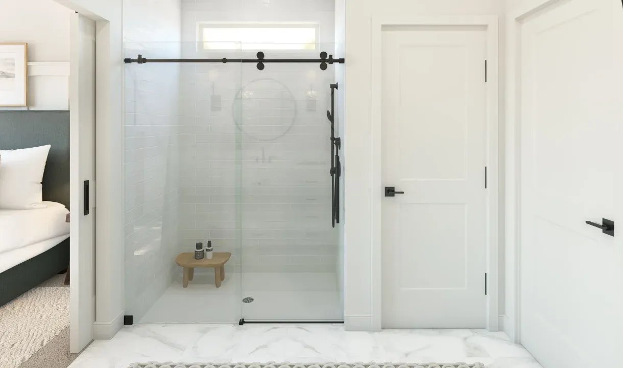 Primary bath with glass shower enclosure