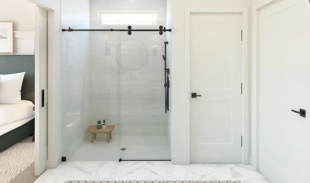 Primary bath with glass shower enclosure