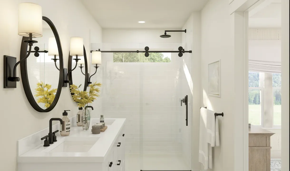 Primary bath with glass shower enclosure