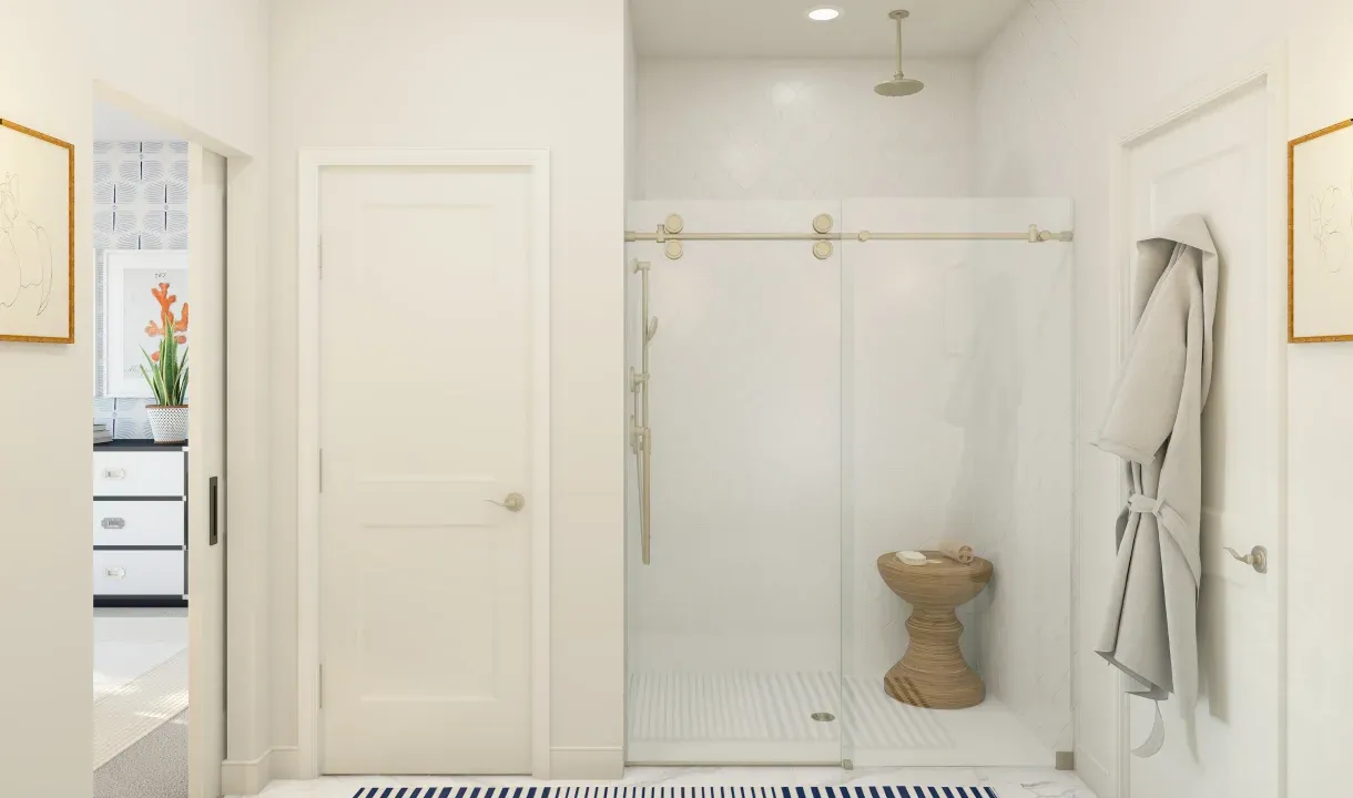 Primary bath with glass shower enclosure