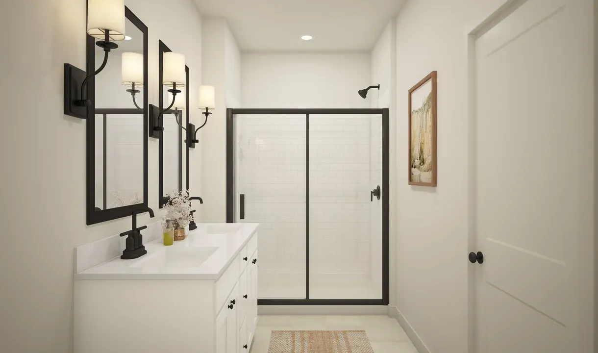 Primary bath with glass shower enclosure