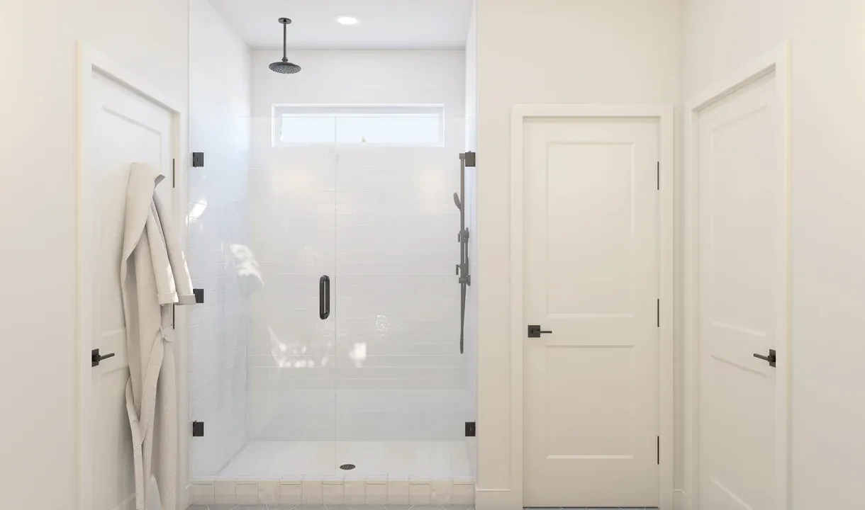 Primary bath with glass shower enclosure