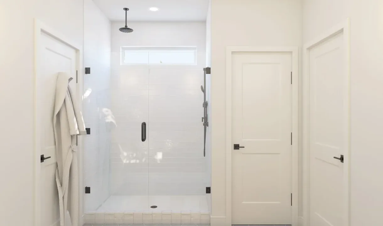Primary bath with glass shower enclosure