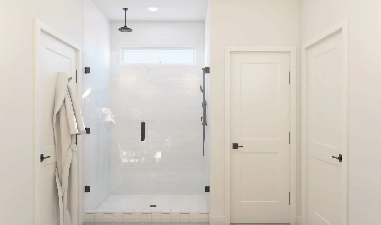 Primary bath with glass shower enclosure
