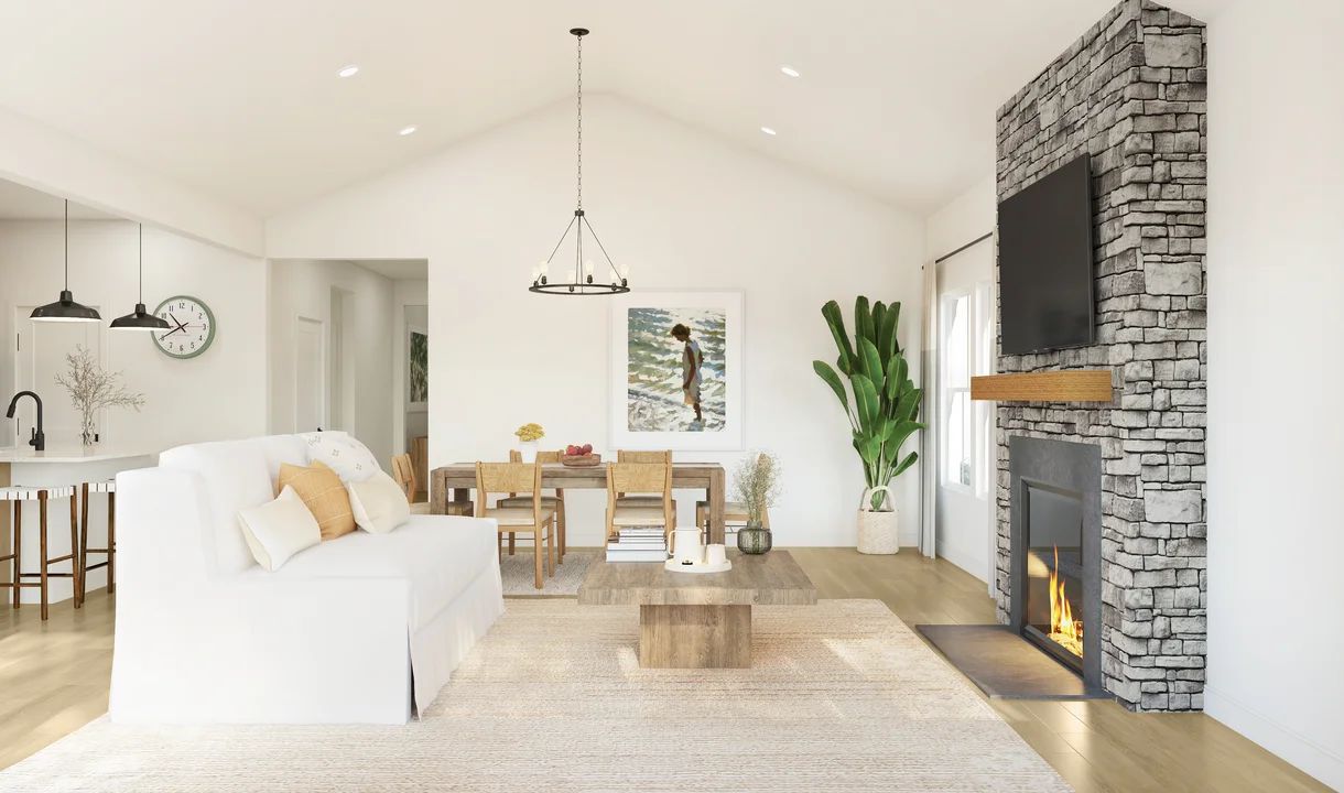 Great room with vaulted veiling