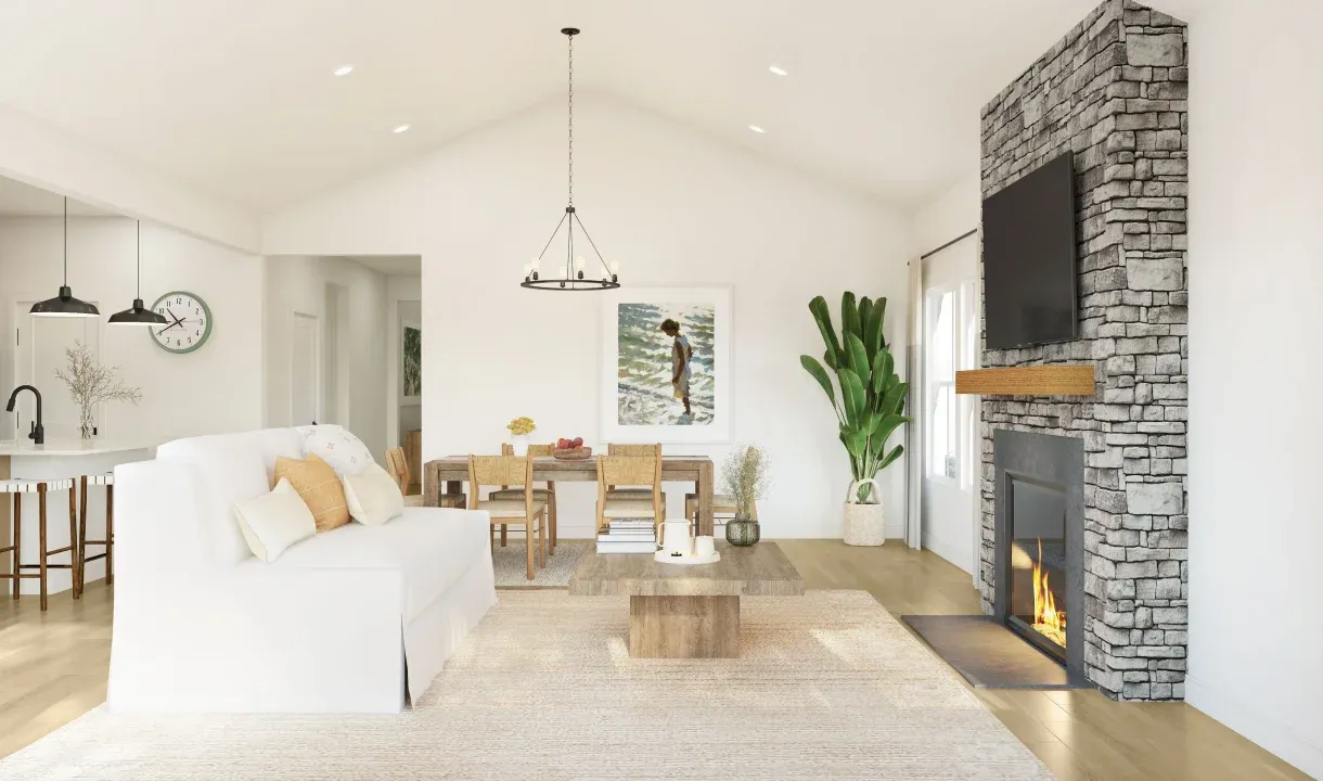 Great room with vaulted veiling