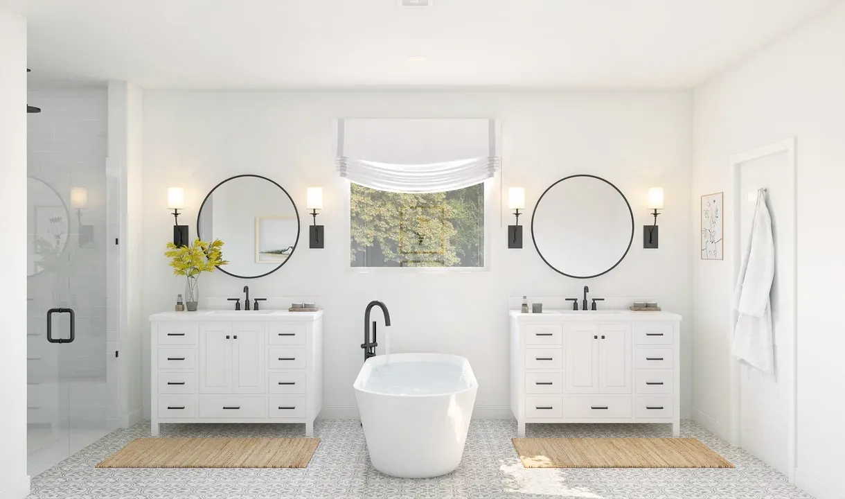 Primary bath vanities and optional freestanding tub