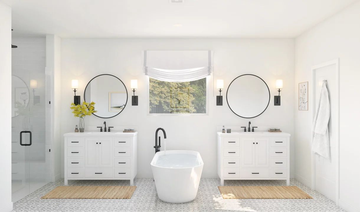 Primary bath vanities and optional freestanding tub