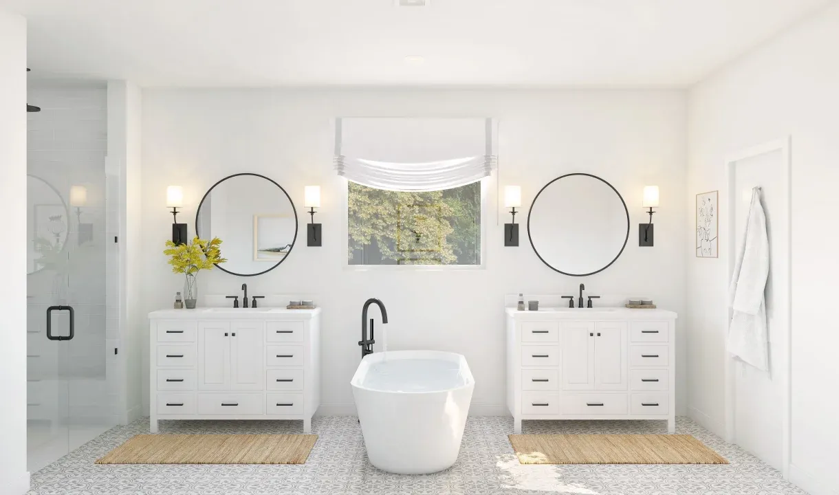Primary bath vanities and optional freestanding tub