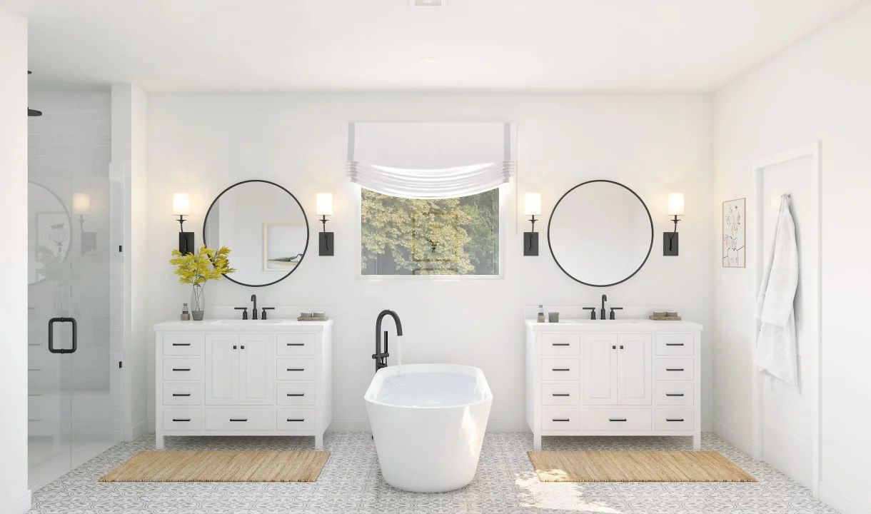 Primary bath vanities and optional freestanding tub