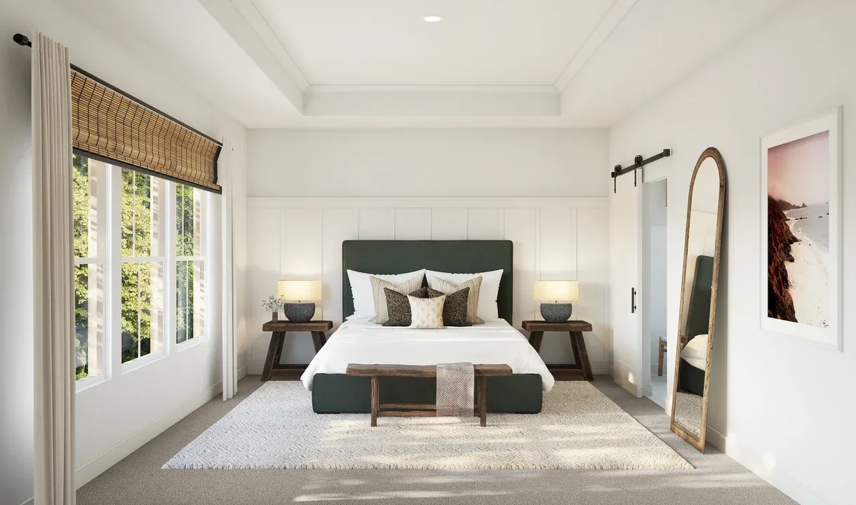 Primary suite with decorative feature wall