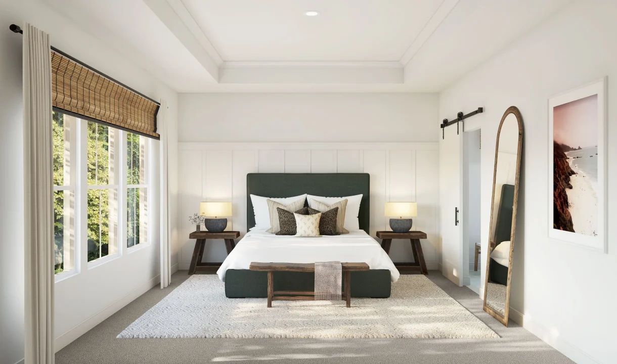 Primary suite with decorative feature wall
