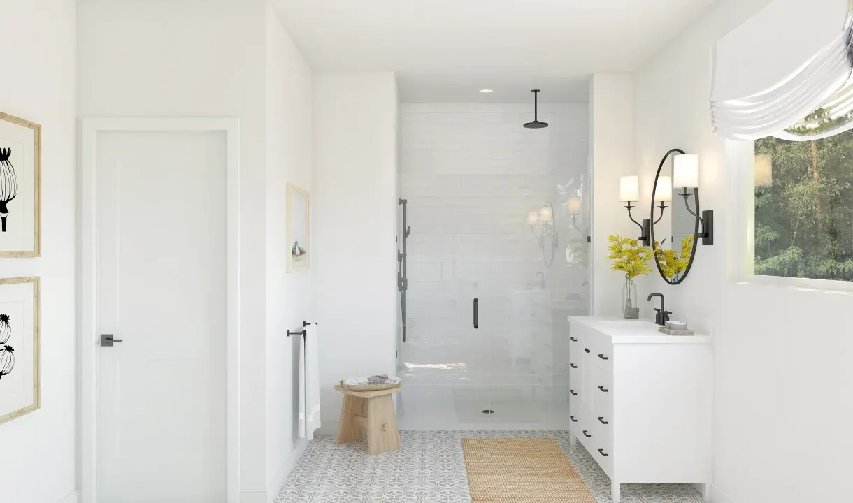 Primary bath with glass shower enclosure