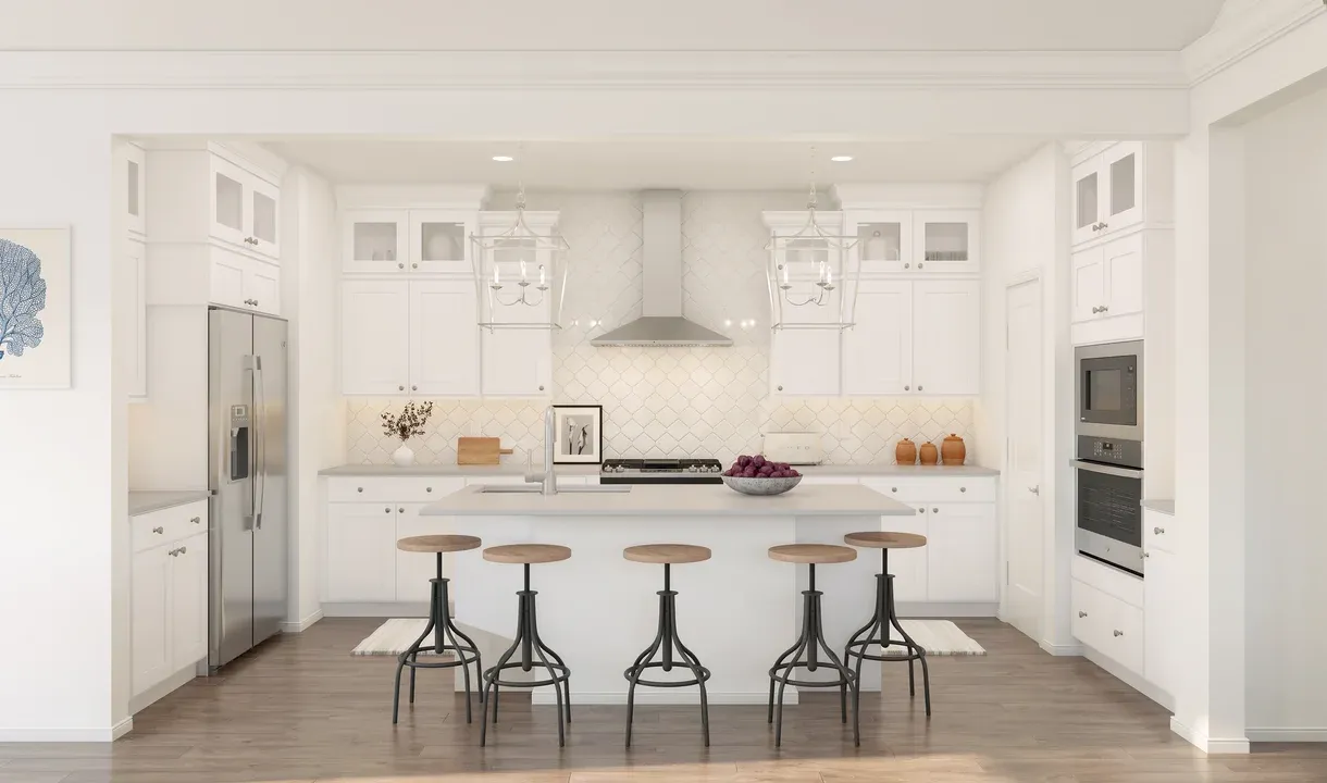 Kitchen with glass upper cabinets