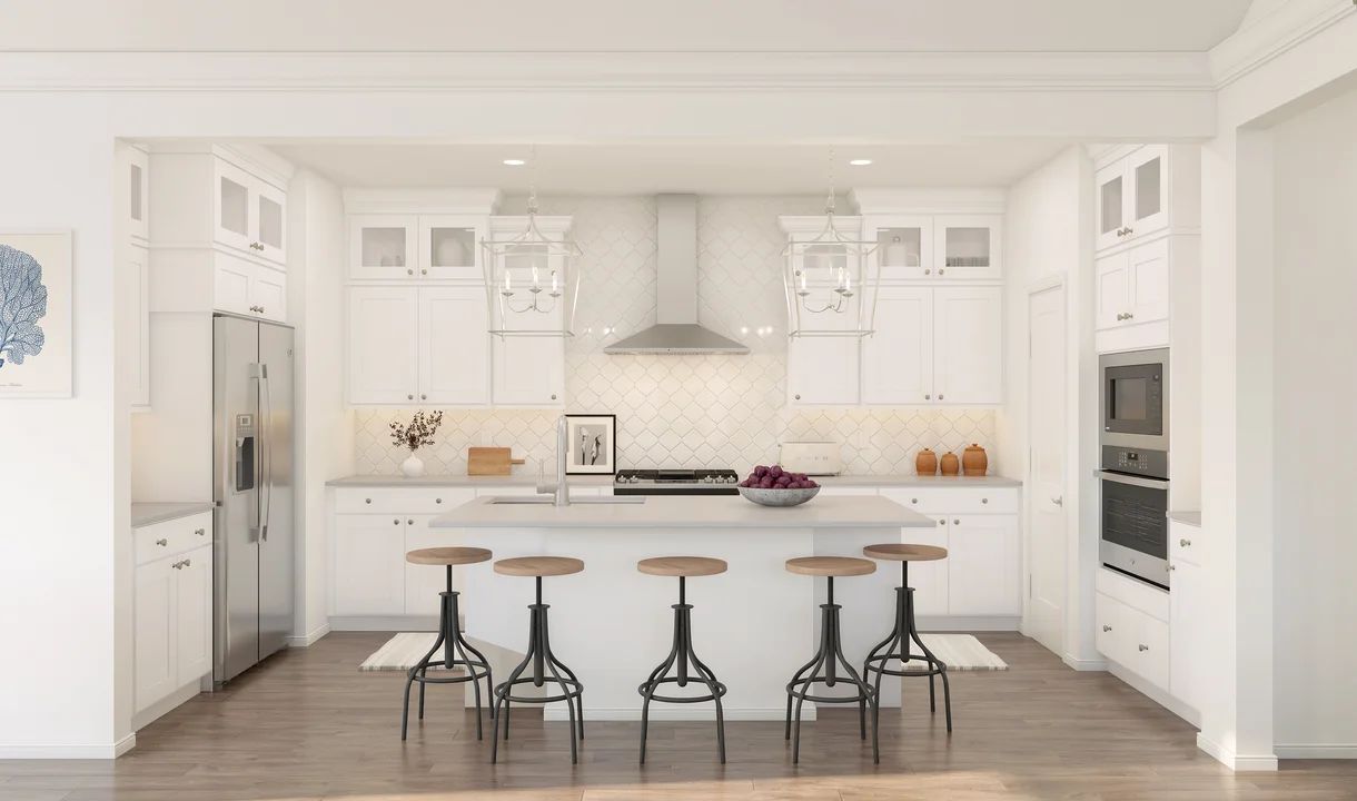 Kitchen with glass upper cabinets