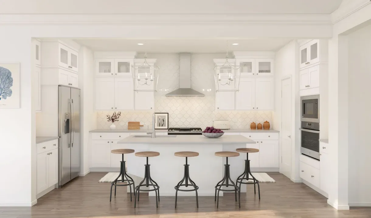 Kitchen with glass upper cabinets