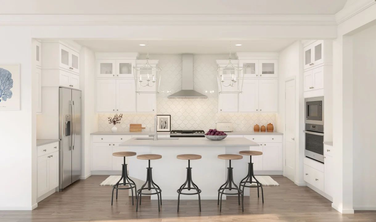 Kitchen with glass upper cabinets