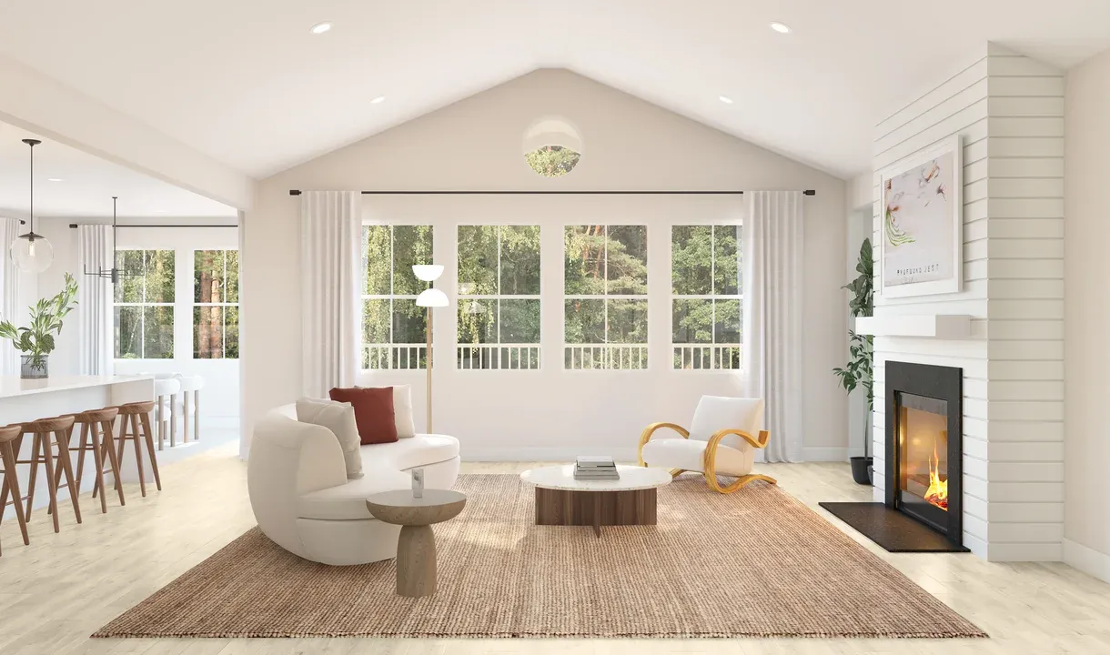 Great room with vaulted ceiling