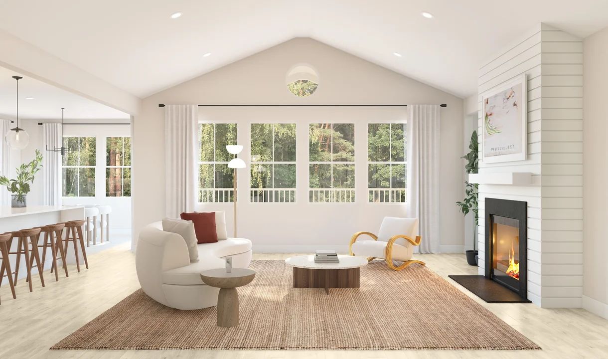 Great room with vaulted ceiling