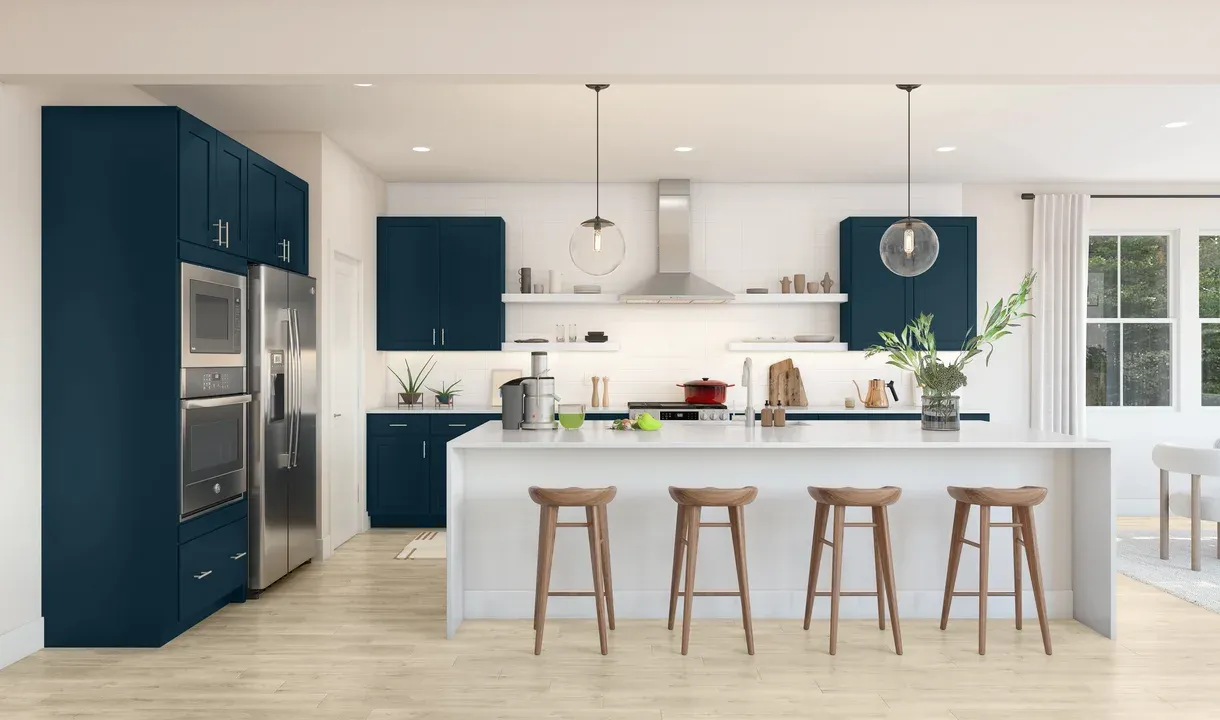 Kitchen with pendant lights over island