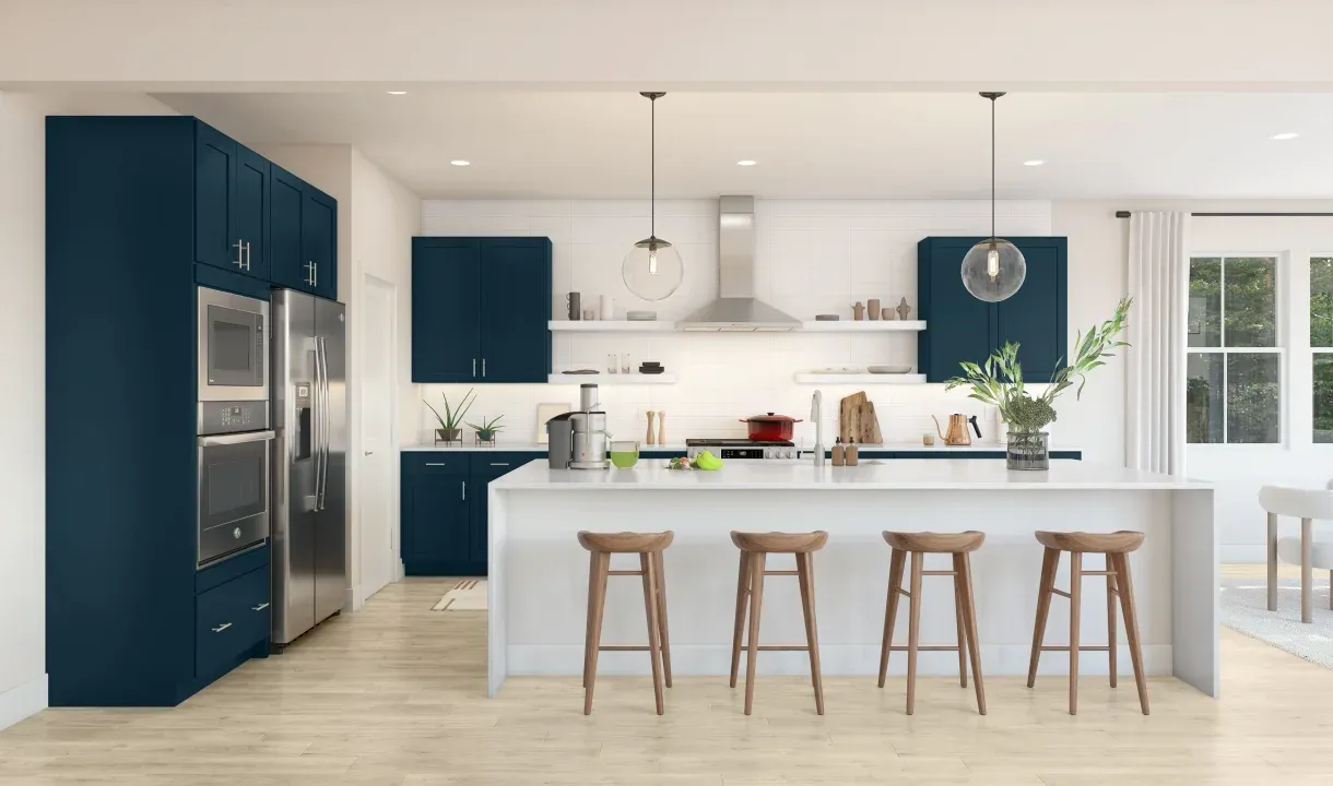 Kitchen with pendant lights over island